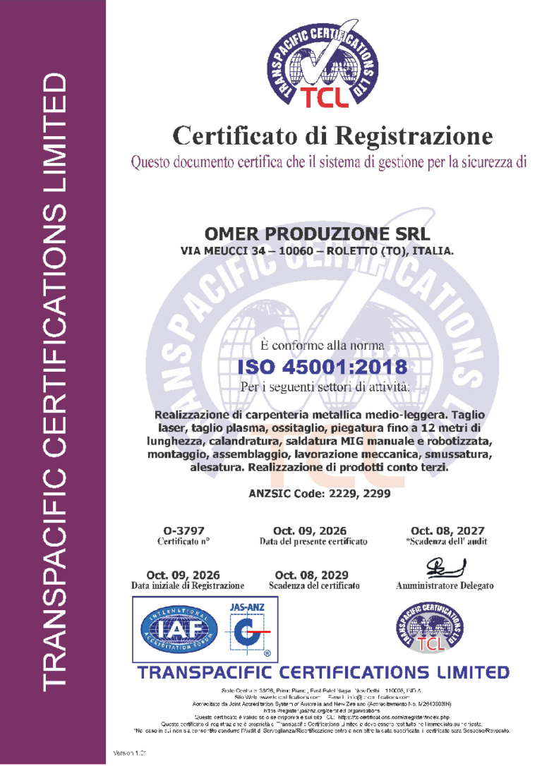 Certificato ISO 45001:2018