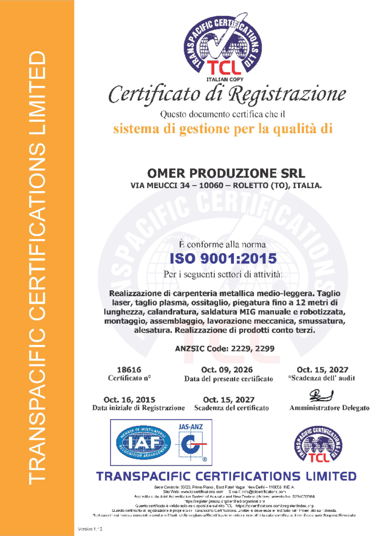 Certificato ISO 9001:2015